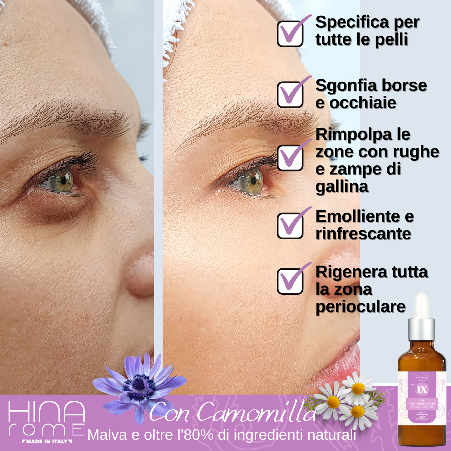 Contorno Occhi con Acido Ialuronico e Camomilla - Per Donna - Prodotto a Roma | 30 ml