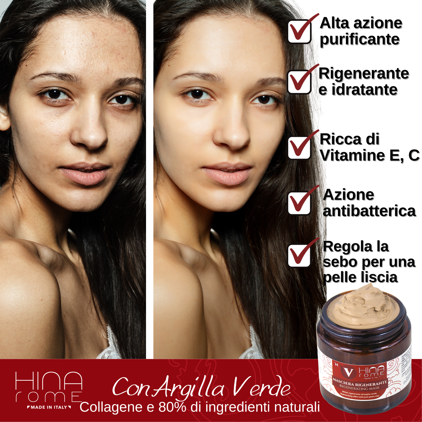 Maschera Purificante con Argilla Verde | Prodotto a Roma | 120 ml