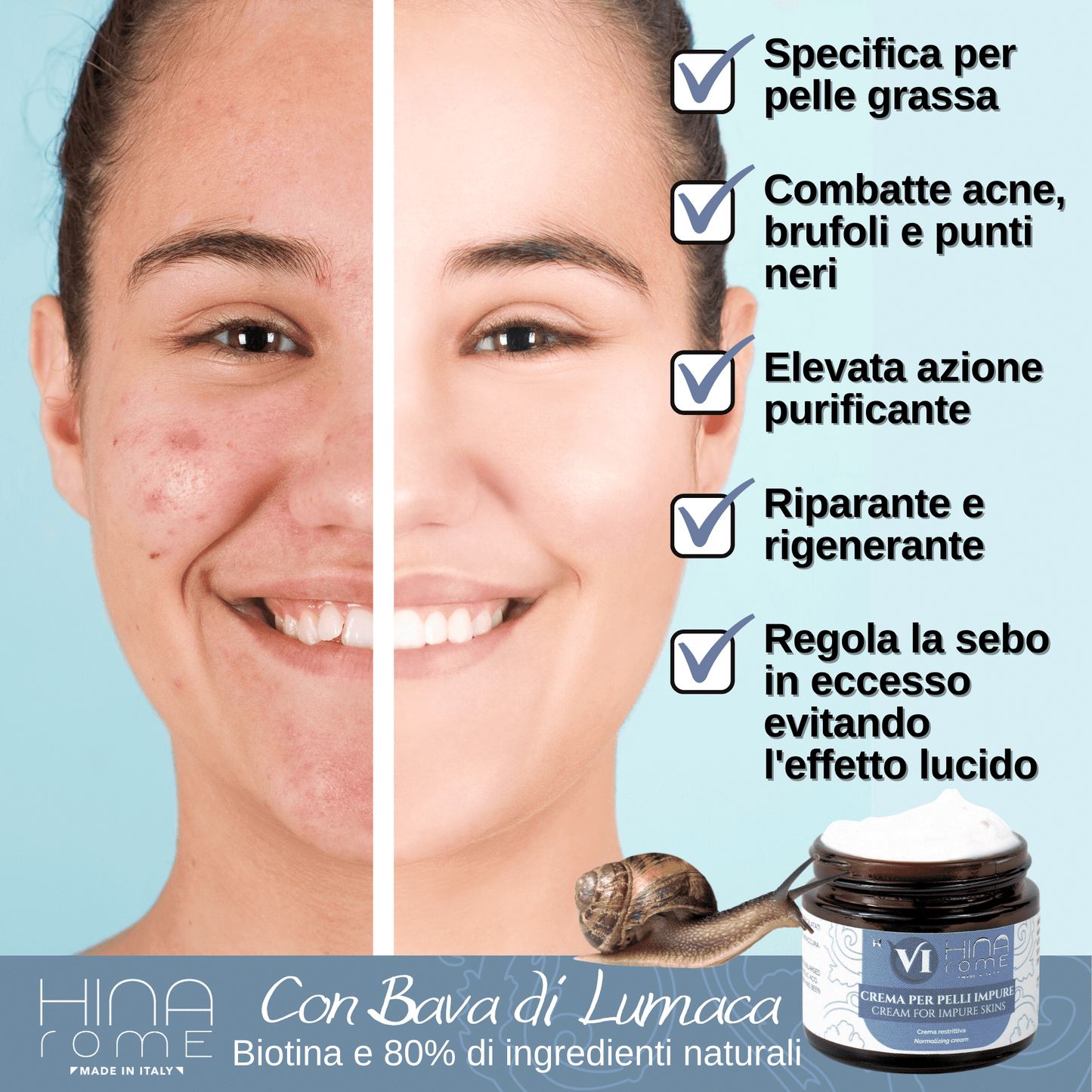 Crema Viso Pelle Grassa con Bava di Lumaca e Biotina | Prodotto a Roma | 60 ml